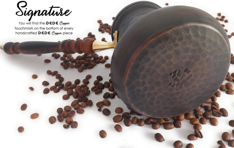 DEDE Copper - PCZ Series (XXLarge-28fl.oz) - Thickest Solid Copper Engraved/Hammered Turkish Greek Arabic Coffee Pot with Wooden Handle, Stovetop Coffee Maker Cezve,Jezve,Jazva,Ibrik,Briki (Antique) - Image 4